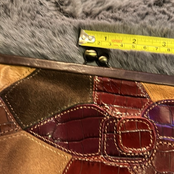 Fossil Brown Leather Patchwork Flower Wristlet Wallet Clutch Vintage - Picture 11 of 13